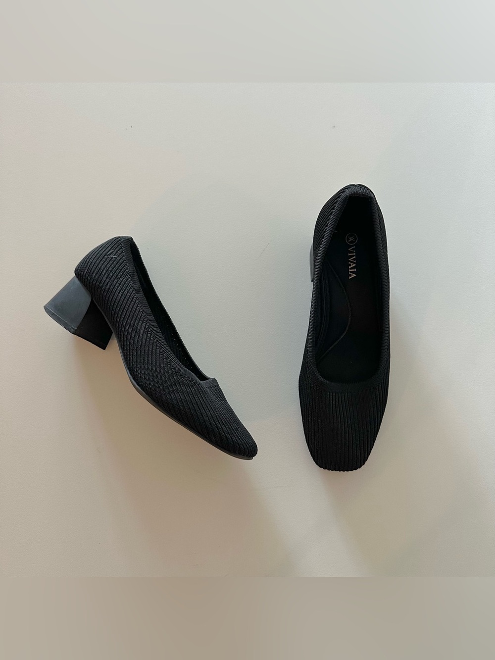 Vivaia Melody Pro Square-Toe Pumps 35 US 5 Black Knit Coquette Block Heel Ballet